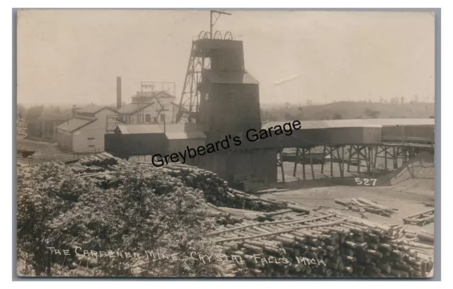 RPPC Carpenter Mine CRYSTAL FALLS MI Michigan Mining Vintage Real Photo Postcard
