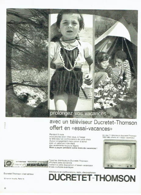 PUBLICITE ADVERTISING 036  1959  Ducretet-Thomson  téléviseur essai-vacances