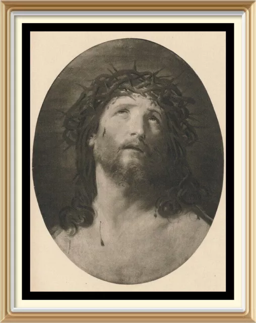 c1925 Antiguo Religioso RENI Estampado Artístico ECCE HOMO Corona de Espinas Derramado Sangre Jesús