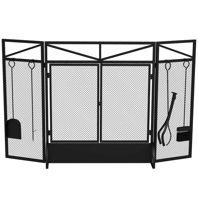 3 PANEL FOLDING Fire Guard Screen with Fireplace Tool Sets and Front