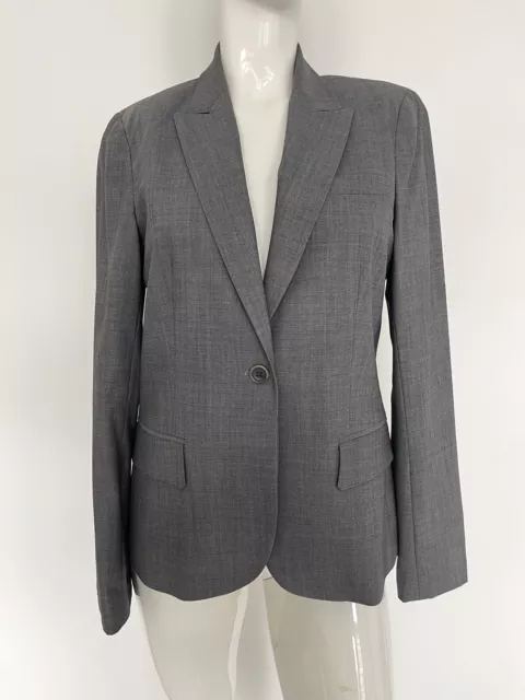 Theory Gabe Blazer Women Size 8 Gray One Button Stretch Wool Blend