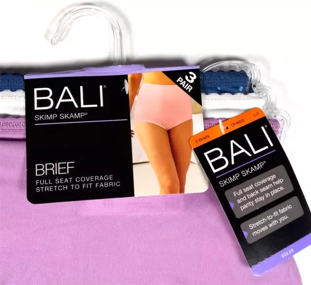 New BALI 3-PACK Women's Comfort Revolution Seamless Brief Panties Sz 8 / 9