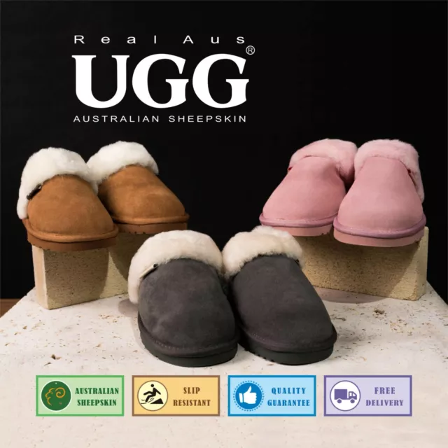 UGG Real Aus 100% Australian Sheepskin Wool Women Slippers Chestnut Stone Pink