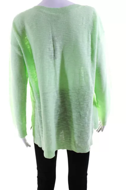 Eileen Fisher Womens Thin-Knit Split Hem Long Sleeve Box Top Lime Green Size L 3