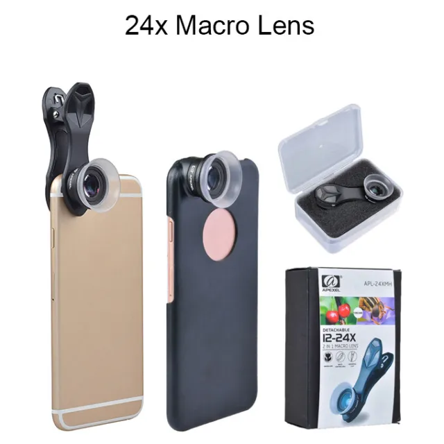 APEXEL 2-In-1 24X Macro Phone Camera Lens Kit Universal Clip for iPhone Android