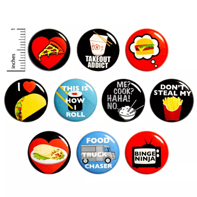 Funny Takeout Buttons Backpack Jacket Pins Pizza Tacos 10 Pack T 1 10p16 2 2499 Picclick 