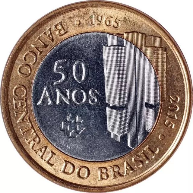 Brazil | 1 Real Coin | 50 Years of Central Bank | KM723 | 2015