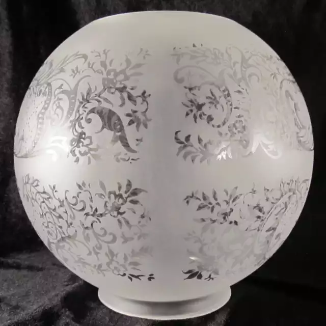 FLORAL PANEL SCENE GAS LAMP SHADE 4" fitter etched glass oil, 8" ball