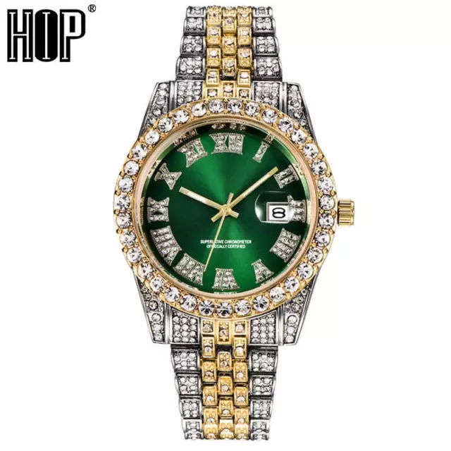 Hip Hop Full Iced Out Mens Watches Luxury Date Quartz Wrist Watches With Micropa
