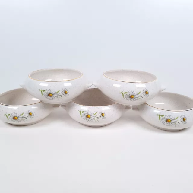 Kernewek Pottery Soup Bowls 13cm Daisy Floral Pattern Cornwall Vintage Set of 5