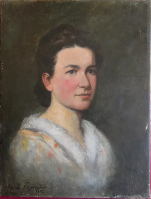 070104 Ritratto di donna.Olio su tela  f.to Anna Farnchon (?) datato 1902