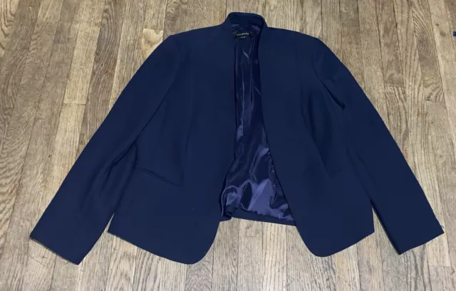 Talbots Jacket Women's 14 Navy Blazer Long Sleeve Lined Front Clasp Open Work