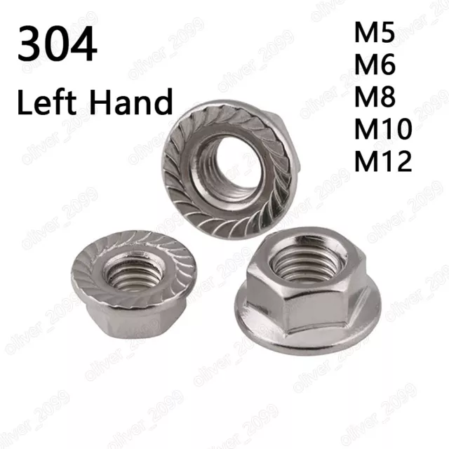 Left Hand Thread 304 Stainless Steel Hex Flange Nuts Serrated Lock Nut M5 M6-M12