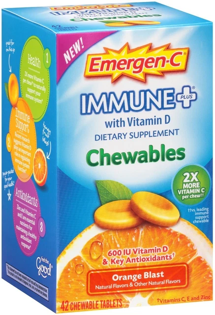 Masticables Emergen-C Immune Plus de Alacer, 42 tabletas Orange Blast