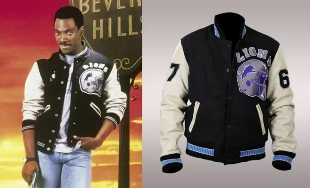 Beverly Hills Cop Axel Foley Detroit Lions Vintage Wool - Leather Sleeves Jacket