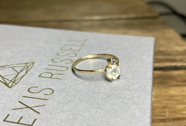 Alexis Russell Hexagon Moonstone + Diamond Ring 14k Yellow Gold Band Size 6.75