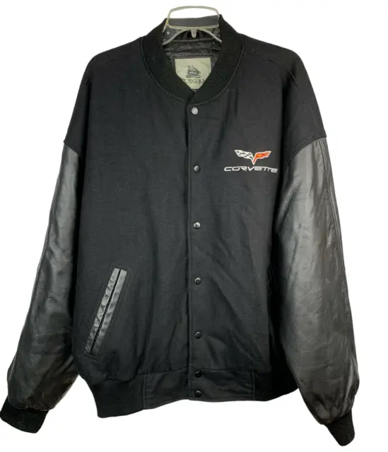 Burks Bay Men's 2XL Bomber Varsity Leather Jacket Corvette Stingray Black