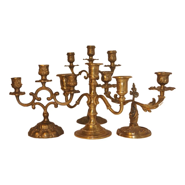 Early 20th Century Heavy Brass Bronze Candlesticks - Set of 4