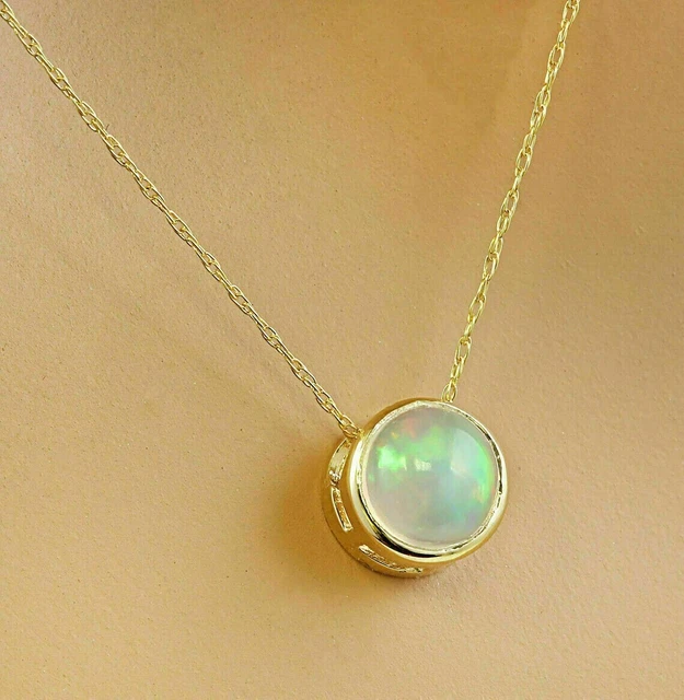 Free Chain Women's 2Ct Round Cut Fire Opal Bezel Pendant 14K Yellow Gold Plated