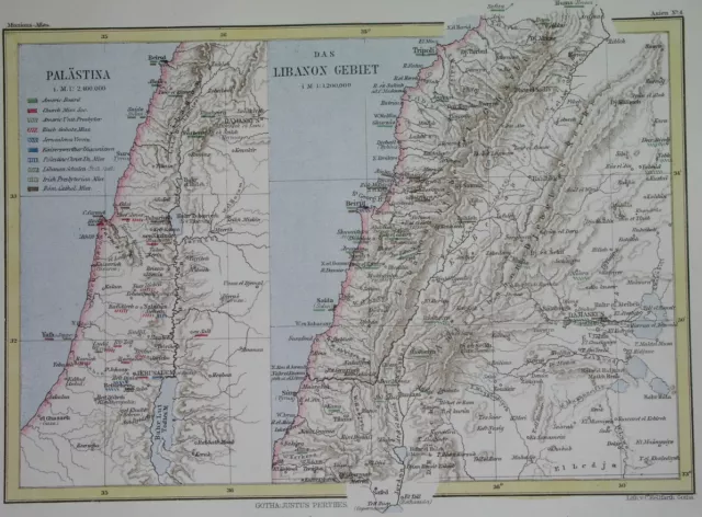 1869 Original Map Asia Israel Palestine Holy Land Jordan Lebanon Syria Missions
