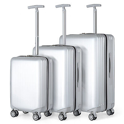 3-Piece Set(20/24/28) Suitcases Hardside Luggage with Spinner Wheels&Lock Silver