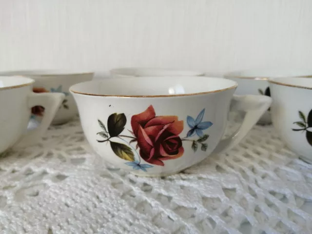 6 Tasses Anciennes A Café En Faïence  Moulins Des Loups Décor Roses French Cups