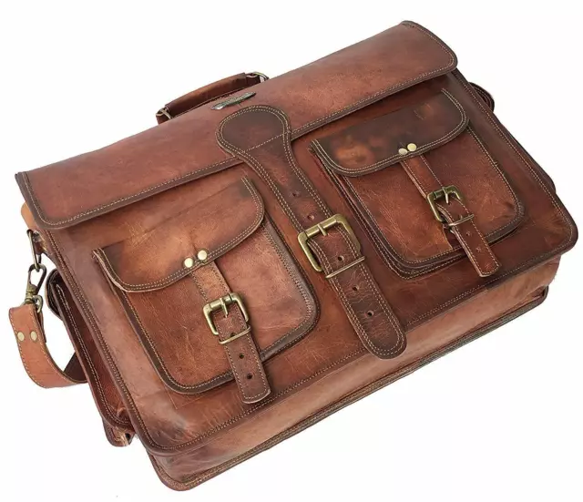 18 " Mano di Marca Uomo Originale pelle Vintage Laptop Messenger Valigetta Borsa 2