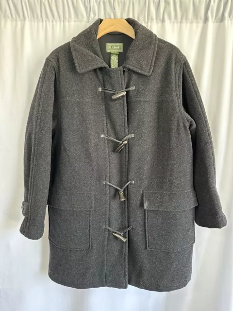 LL Bean Wool Duffel Lined Coat Jacket Charcoal Gray Size Women's Medium Pet  