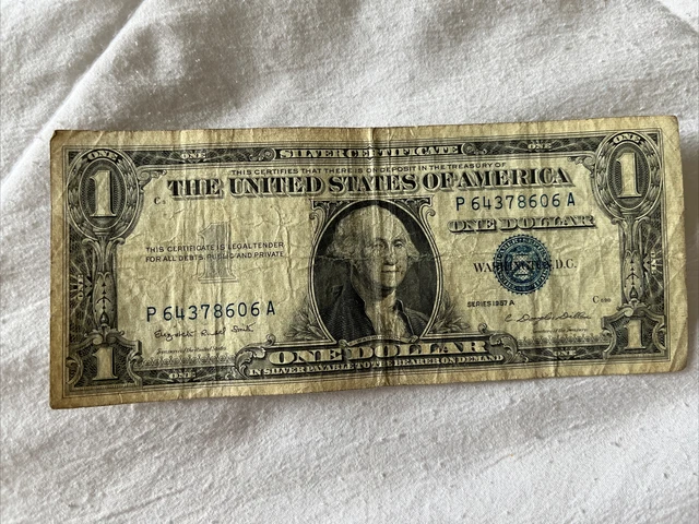 One 1957 A Blue Seal $1 Dollar Silver Certificate Dollar Bill USA Paper Money