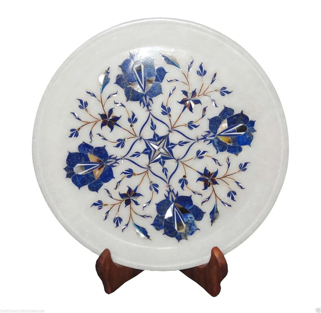 Plato de mármol de 9""x9"" Lapislázuli Pauashell Incrustación Semi Preciosa Decoración de Cocina Regalo