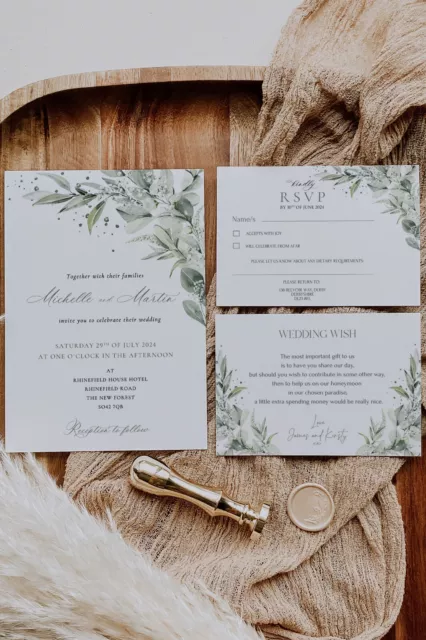 Personalised Wedding Invitations Day/Evening FREE Envelopes Sage Green Floral 2