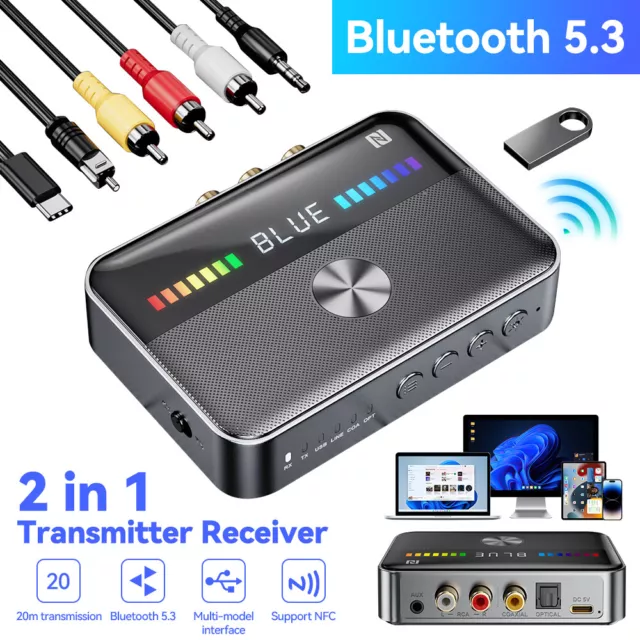 Bluetooth 5.3 Transmitter Empfänger Sender 2in1 Aux Audio Adapter TV U-Disk NEU