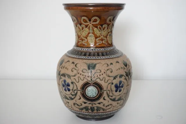 Scarce Doulton Lambeth Art pottery Vase By George Hugo Tabor - c.1884