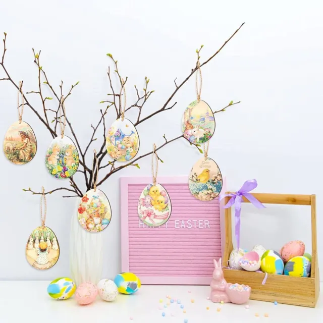 24Pcs Wood Easter Egg Suspended Home Decoration New Bunny Pendant  Easter