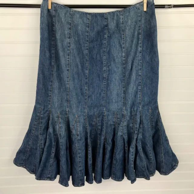 Ralph Lauren Jeans Co Denim Midi Skirt Size 10 Cotton Tulip Flared Panel Western