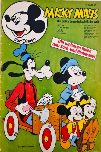 Micky Maus Comic Heft Nr.13 mit GS+SB+ Beilage Bärental Figuren 1973  (095)