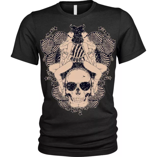 Addict Teschio Pinup Tattoo T-Shirt Unisex da Uomo