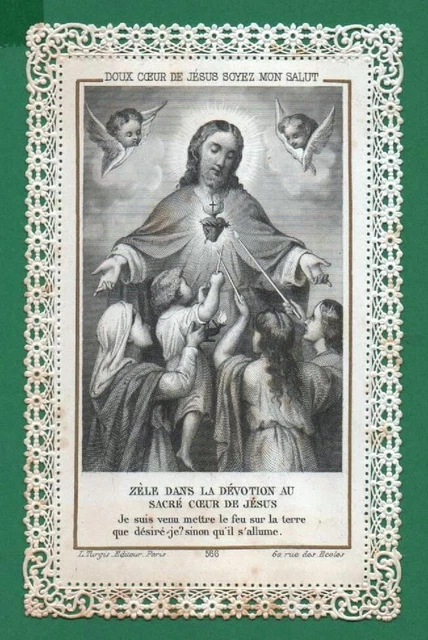 SACRED HEART OF JESUS Antiq 19th w/ GOLD LACE HOLY CARD £13.12 ...