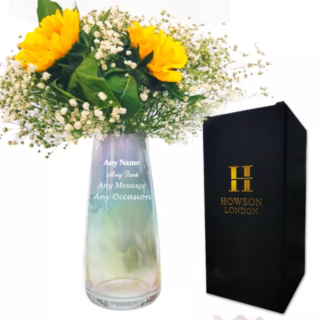 Personalised Engraved Glass Vase Rainbow Plated for Wedding Birthday Mothers Day