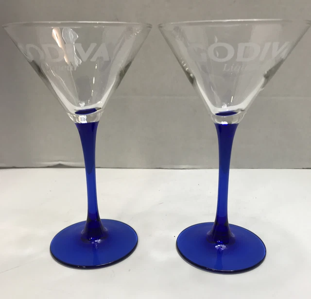 LUMINARC GODIVA LIQUEUR Martini Glass Cobalt Blue Stem 4 Ounce Set of 2