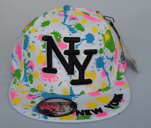 New York Ny City Hunter Blanc Tâches de Peinture Casquette Ajustée Visière Plate