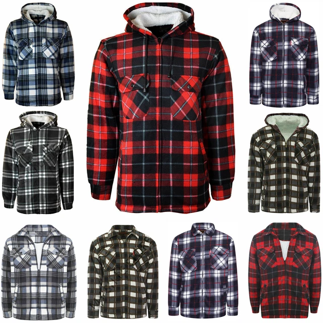 Mens Thick Padded Quilted Check Lumberjack Shirt Warm Winter Work Shirt Size