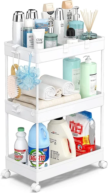 3-Tier Utility Storage Cart, Mobile Utility Cart with Lockable Caster Wheels, Ro