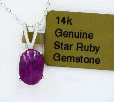 GENUINE 1.44 Cts STAR RUBY PENDANT 14k WHITE GOLD - New With Tag