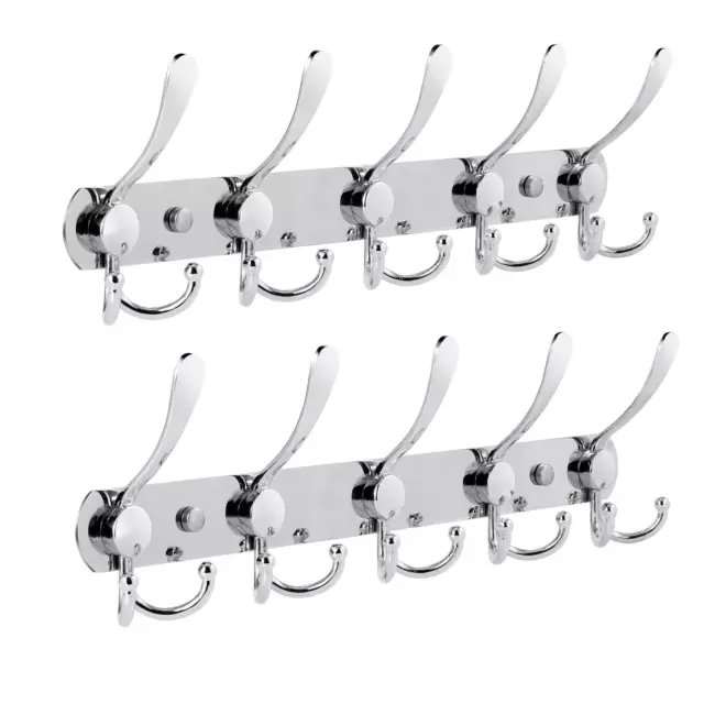 Coat Rack Wall Mounted, 2PCS Coat Hanger Wall 5 Tri Hooks Heavy Duty Stainles...