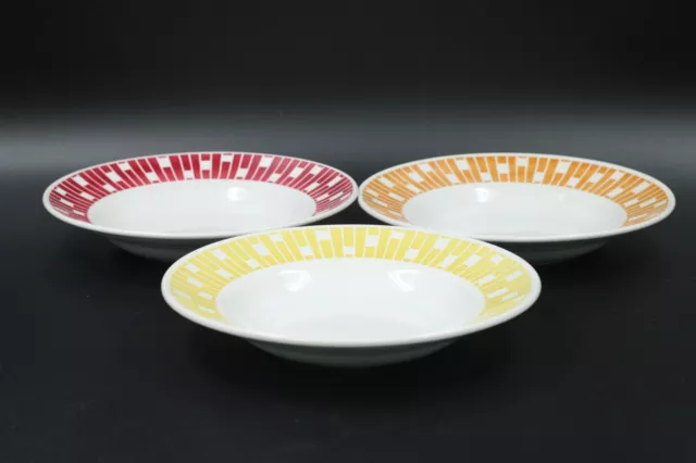 3x FB Suppenteller Teller aus Keramik Set 70er Jahre Stil Bunt Vintage Ø 22,5 cm