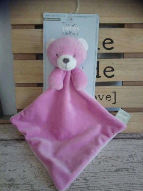 Doudou plat ours rose blanc Mes petits cailloux neuf  + cadeau offert