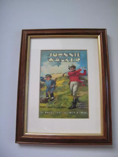 Johnnie Walker vintage Advertising Postcard framed Johnnie Walker Golf Picture