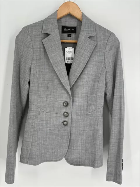 $198 Le Chateau Gray Stretch Fitted Blazer Jacket Women's Sz XS Made in Canada