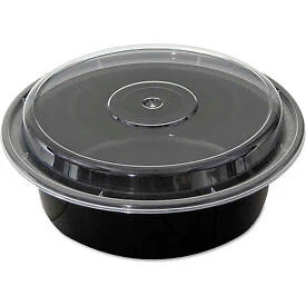 VERSAtainer Microwavable Round Containers, 32 oz., 7" Diameter, Black/Clear -